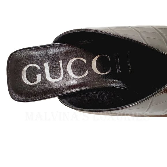 GUCCI SHOES BLACK CROCODILE PRINT SLINGBACK SANDALS OPEN TOE sz IT 38 US 8 - Picture 13 of 16